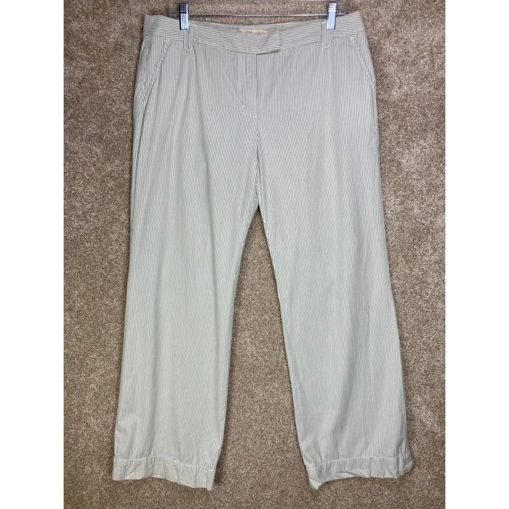 J. Crew Pinstripe Chino City Fit Pants Womens 12 Grey White Straight Office Chic